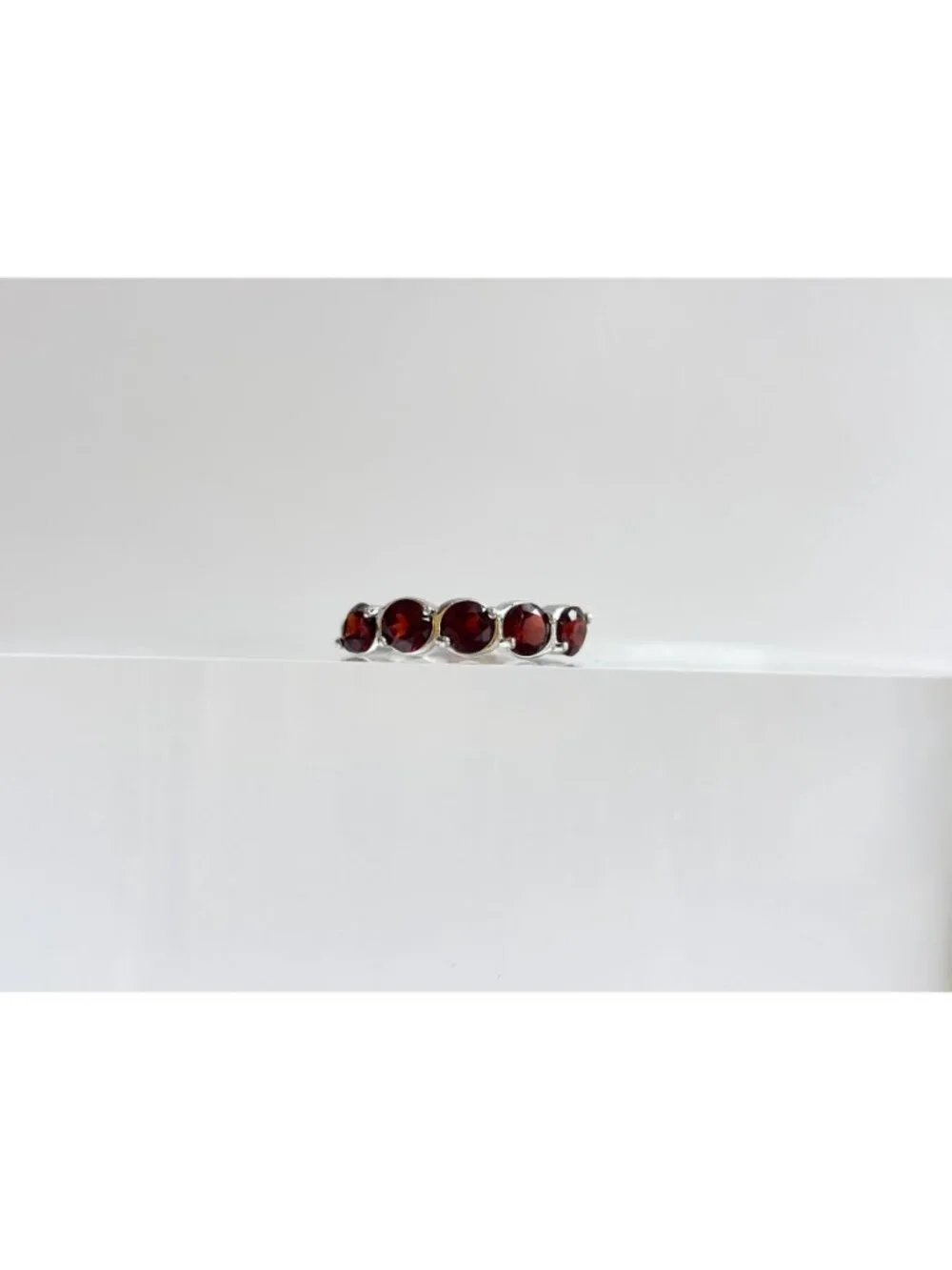 Multi Garnet Gemstone Minimalist Row Set Sterling Silver 925 Vintage Ring - sz 8